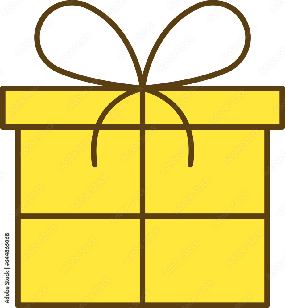 Yellow And Brown Gift Box Element In Flat Style. Yellow And Brown Gift Box Element In Flat Style.