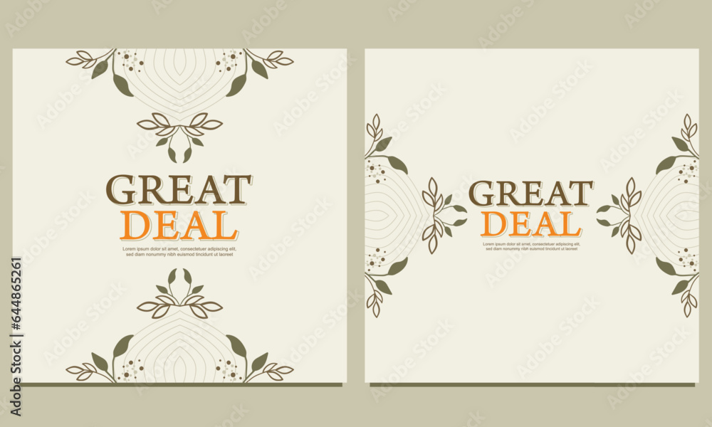 Natural square background with floral ornament. Suitable for social media posts, banners design and web banner.