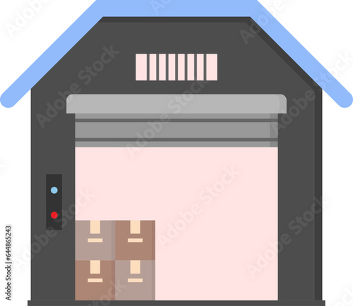 Colorful Warehouse Icon In Flat Style.