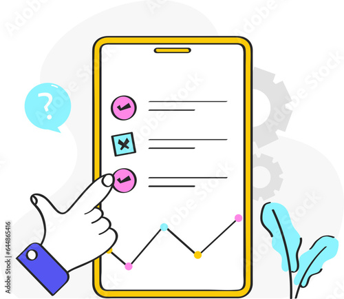 Vector Illustration Of Online Quiz Or Survey List On Smartphone Screen Against White Background. photo