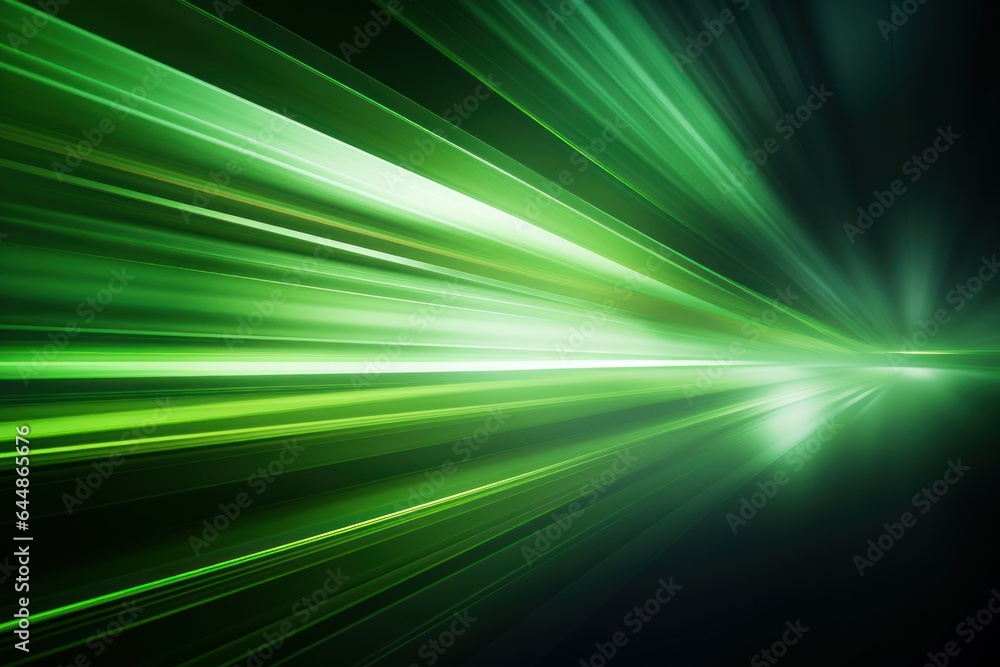 Obraz premium Fast moving green light with motion blur, stripes, background