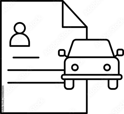 User Document With Car Icon In Line Art.