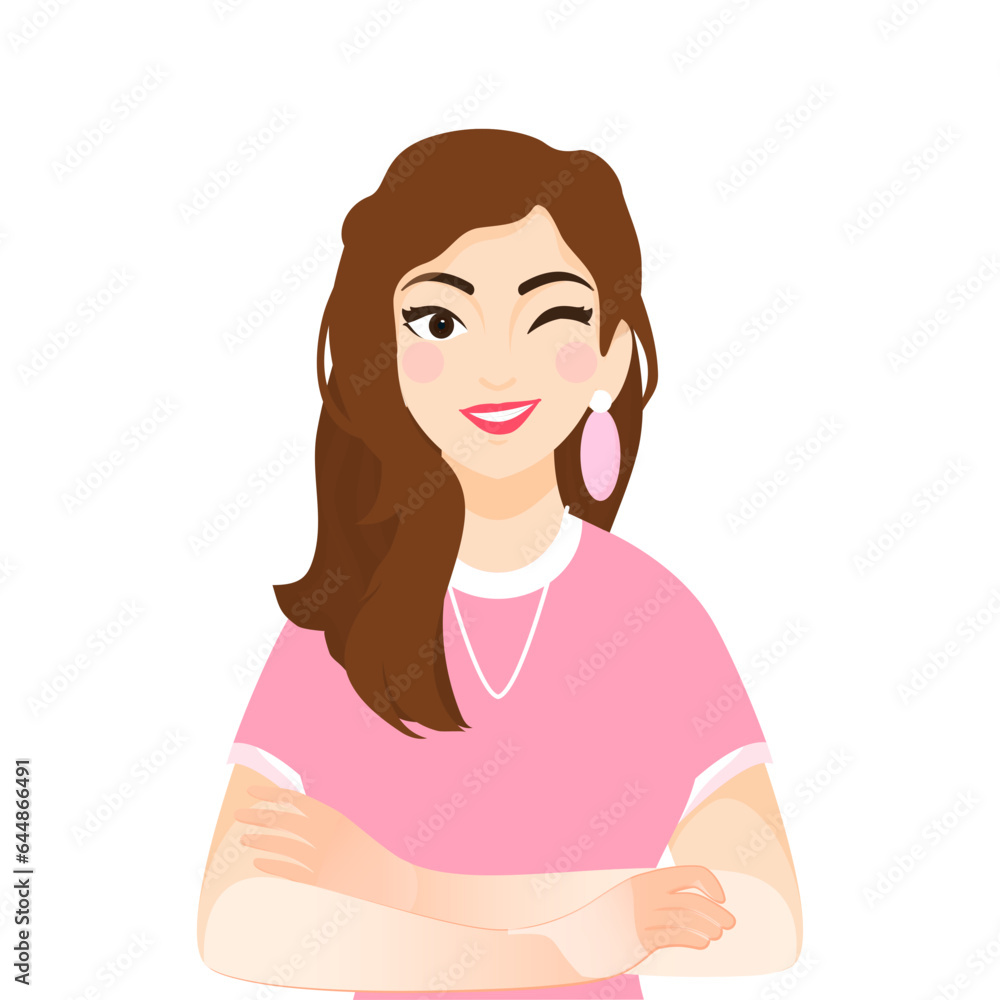 Beautiful Naughty Girl Blink One Eye And Fold Hand Over White Background. Beautiful Naughty Girl Blink One Eye And Fold Hand Over White Background.