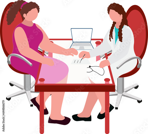 Faceless Female Doctor Writes Prescription To Patient At Worktable Illustration.