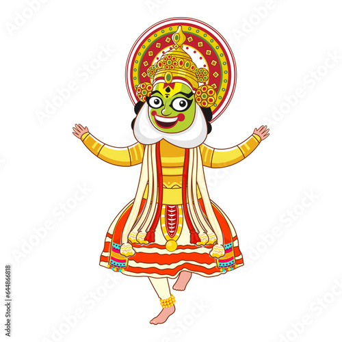 Kathakali Dancer Performing On White Background.