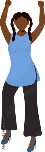 Faceless African Young Girl Raising Fist Up In Standing Pose.