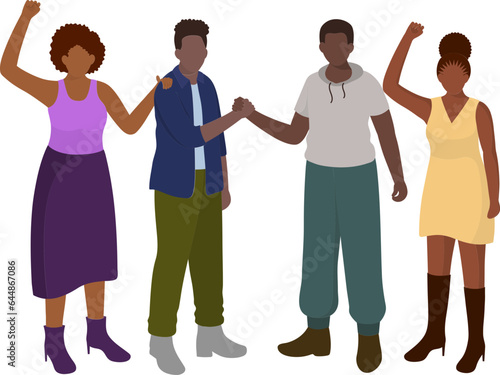 Black Community, African People Gathered Together On White Background.