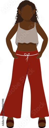 Faceless African Modern Young Woman Standing On White Background.