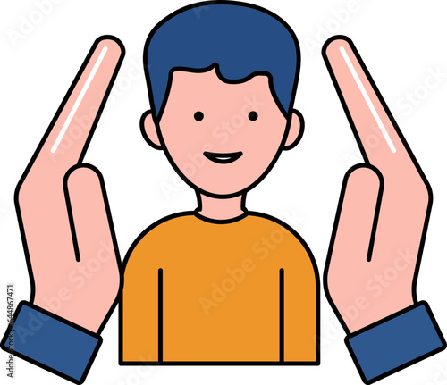Protect Boy Icon In Blue And Orange Color.