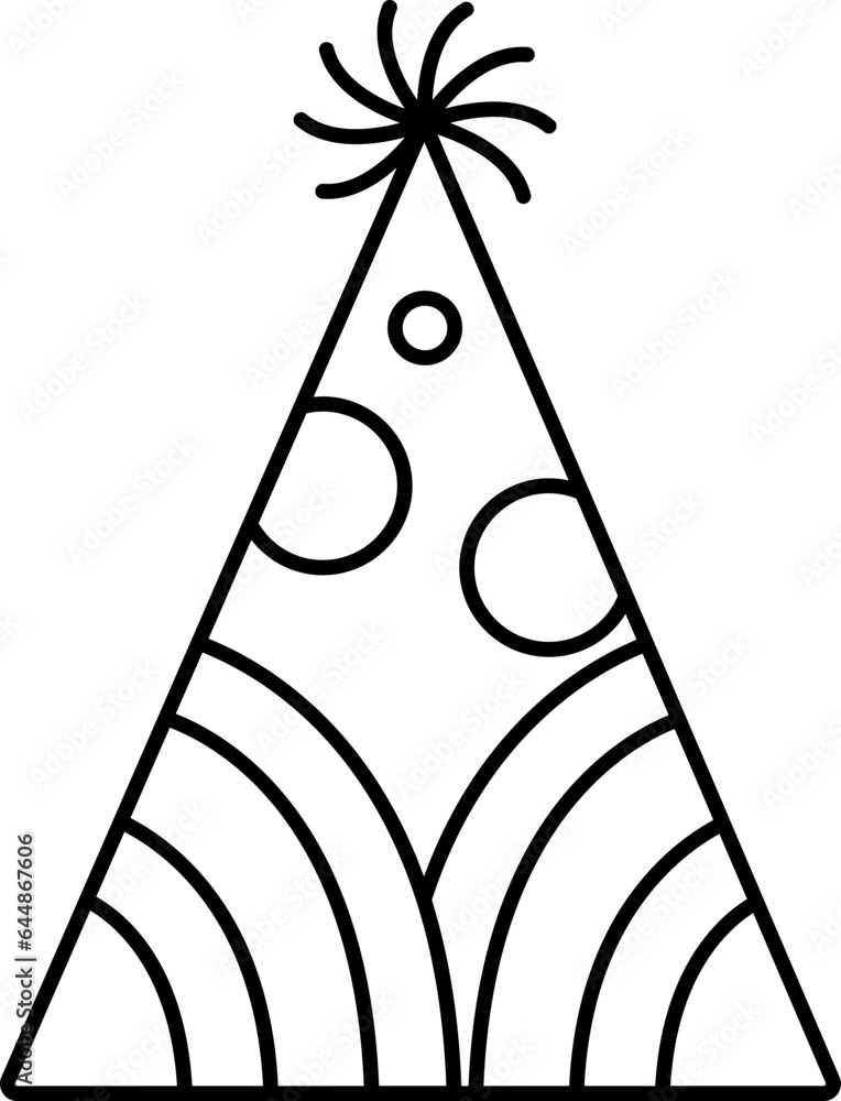 Black Outline Illustration Of Party Hat Icon. Black Outline Illustration Of Party Hat Icon.