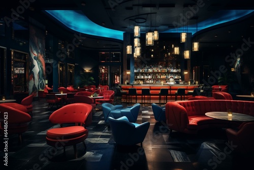 Elevate club ambiance with lively beverages amidst low lighting. Generative AI