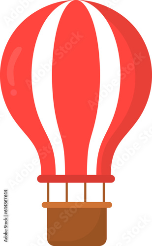 White And Red Hot Air Balloon Flat Icon.