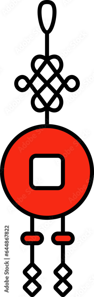 Chinese Amulet Flat Icon In Red And Black Color. Chinese Amulet Flat Icon In Red And Black Color.