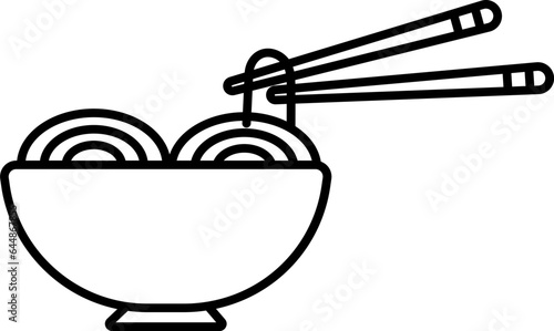 Noodles Holding Chopsticks With Bowl Outline Icon.