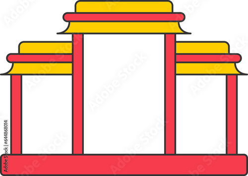 Chinese Arch Door Or Gate Icon In Red And Yellow Color.