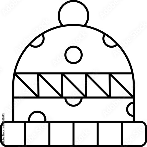 Black Thin Line Art Of Beanie Hat Icon.