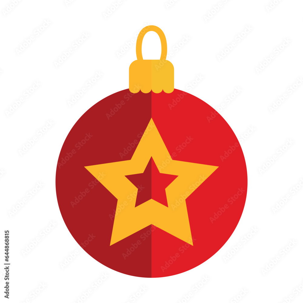 Red christmas toy vector. Red glass ball with golden star. Multicolored flat vector icon representing celebration concept isolated on white background Red christmas toy vector. Red glass ball with golden star. Multicolored flat vector icon representing celebration concept isolated on white background