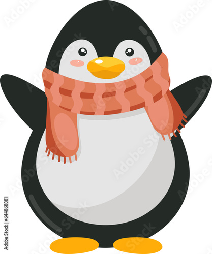 Isolated Penguin Wearing Scarf On White Background.