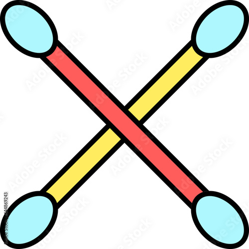 Colorful Cotton Buds Icon In Flat Style.
