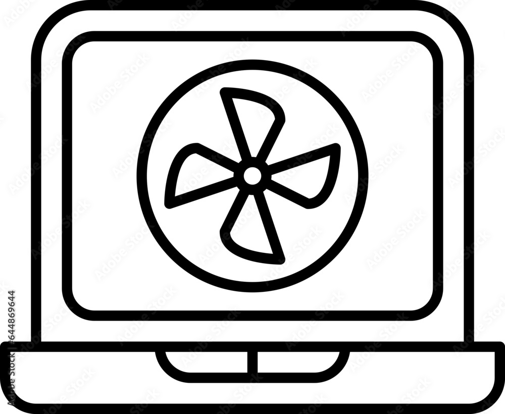 Black Linear Style Fan In Laptop Icon.
