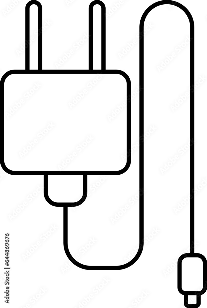 Black Thin Line Art Of USB Charger Icon. Black Thin Line Art Of USB Charger Icon.