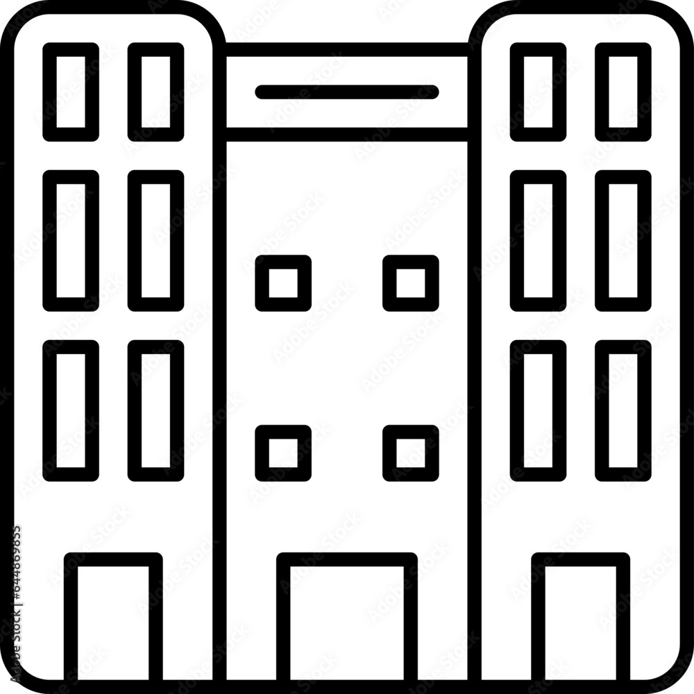 Illustration Of Building Icon In Black Outline. Illustration Of Building Icon In Black Outline.