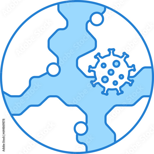 Global Spreading Virus Icon In Blue And White Color.