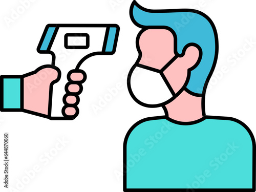 Checking Man Temperature With Thermal Gun Colorful Icon.