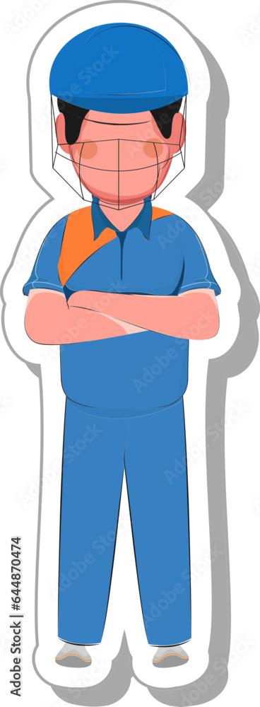 Illustration Of Cricket Helmet Wearing Male Player Standing In Sticker Style. Illustration Of Cricket Helmet Wearing Male Player Standing In Sticker Style.