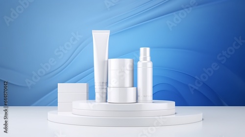 Blue-Tinted Podium Design for Stunning Beauty Product Advertisements.