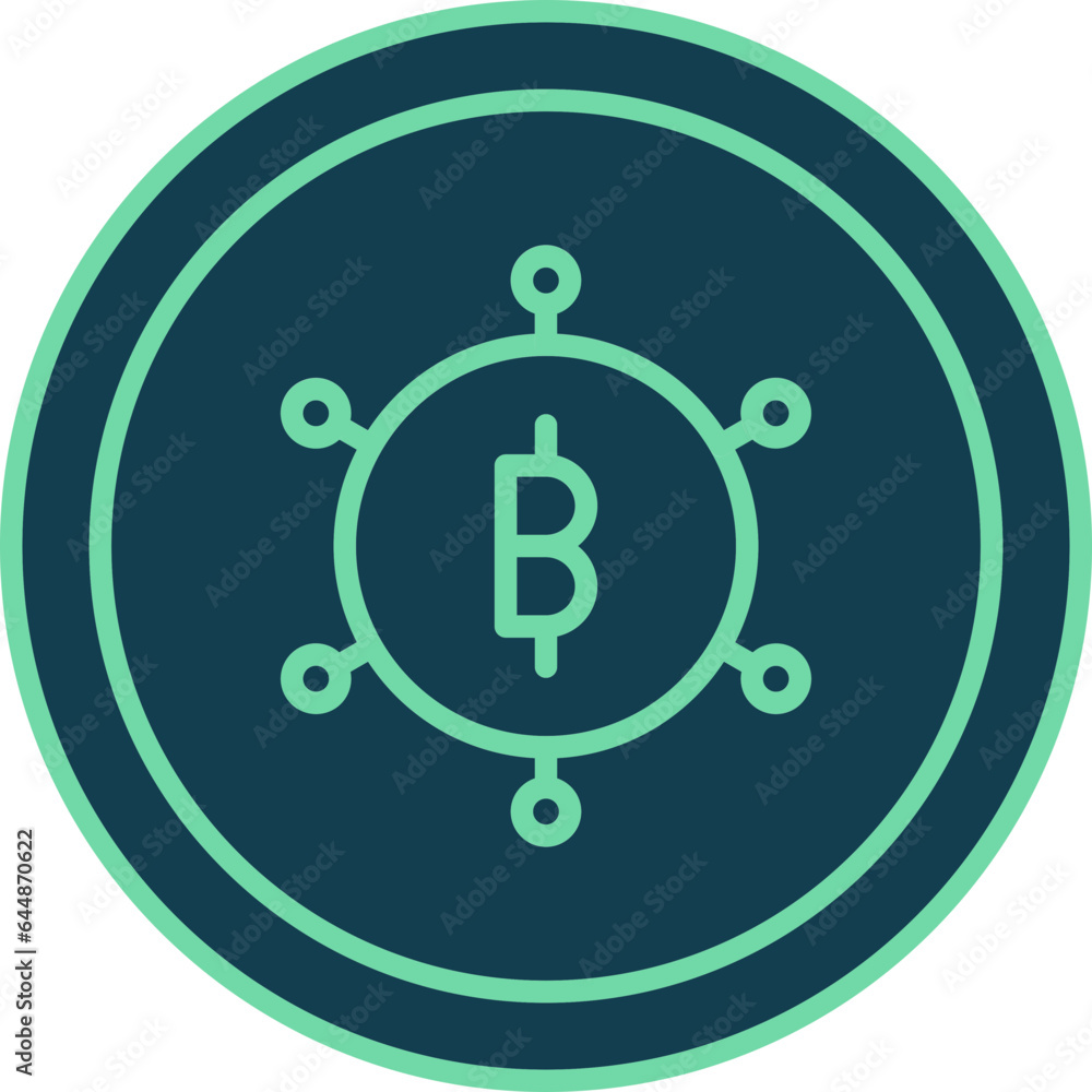 Bitcoin Chain Or Networking Symbol Circle Icon In Green Color. Bitcoin Chain Or Networking Symbol Circle Icon In Green Color.