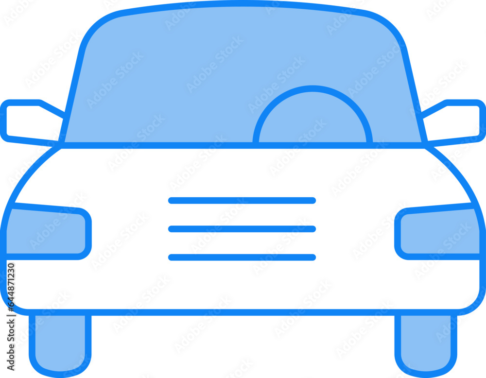 Blue And Whiet Car Icon In Flat Style. Blue And Whiet Car Icon In Flat Style.