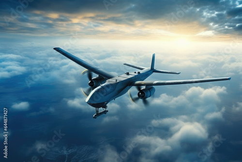 High-Tech Military UAV Soaring Above Clouds
