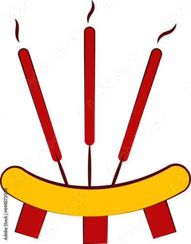 Illustration Of Burning Incense Stick Stand Icon.