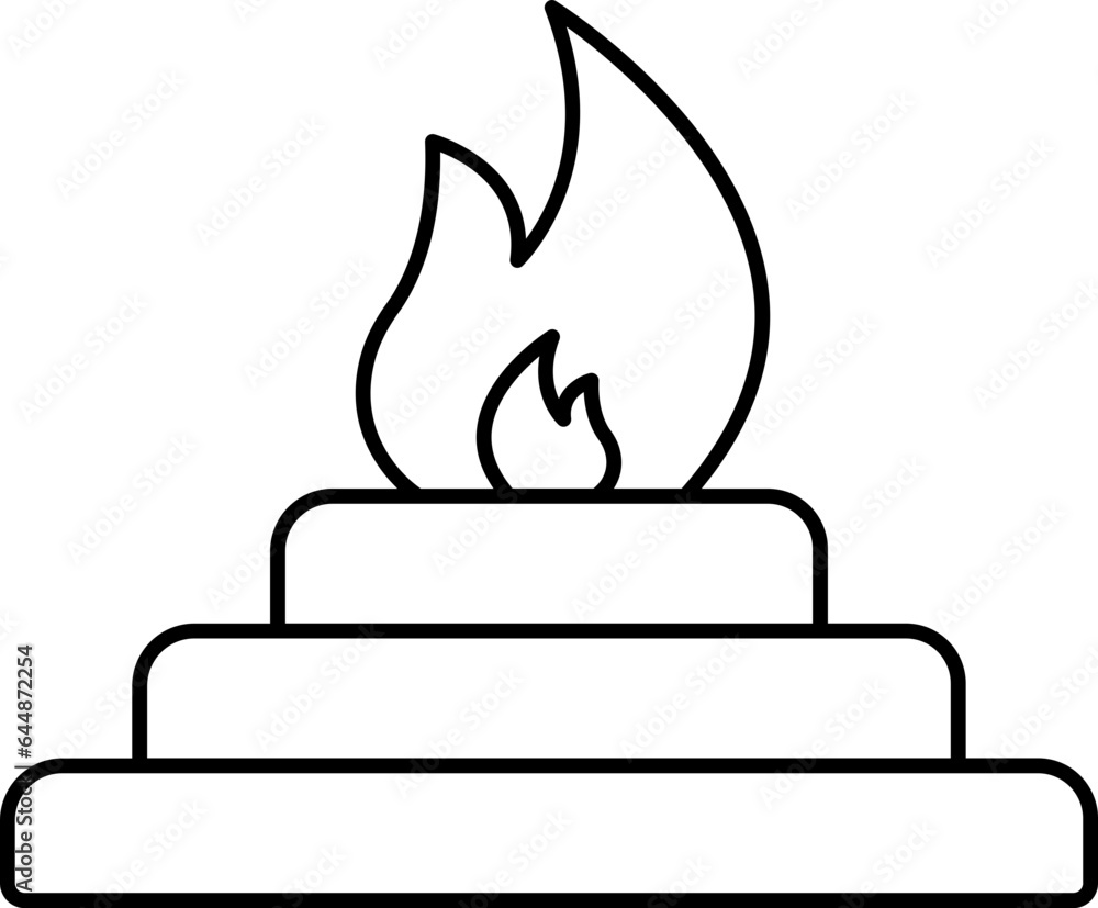 Burning Yagna Icon In Black Line Art. Burning Yagna Icon In Black Line Art.