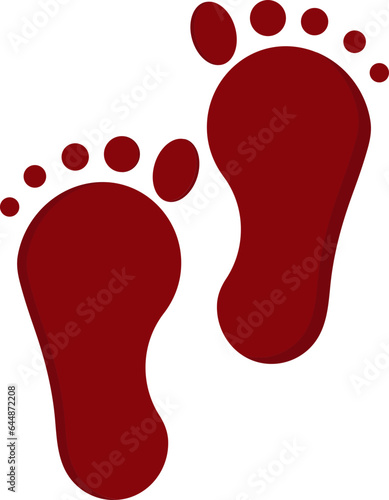 Red Footprint Icon In Flat Style.