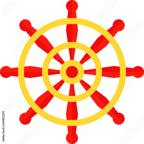 Isolated Dharmachakra (Dharma Wheel) symbol Or Icon In Flat Style.