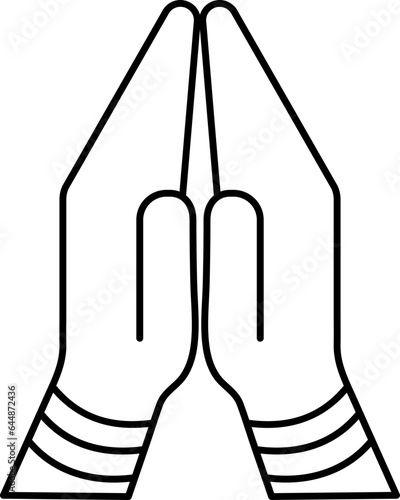 Isolated Namaste Or Pray Hand Icon In Line Art.