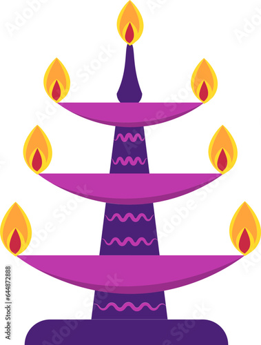 Isolated Burning Diya (Oil Lamp) Stand Icon In Flat Style.