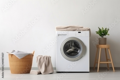 Contemporary Laundry Setup in a Clean Bathroom