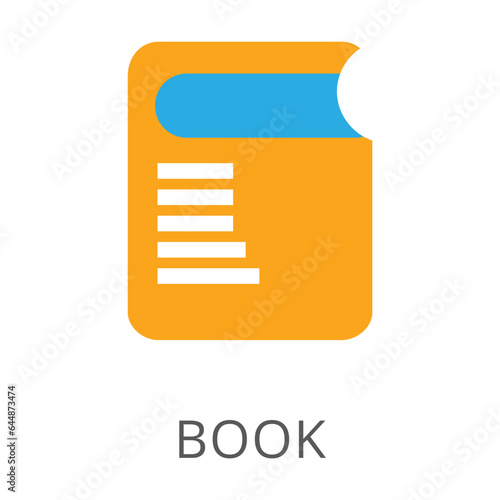 Orange book with red bookmark isolated on white. Colored flat vector icon of list of favorites sign. Internet and technology concept
