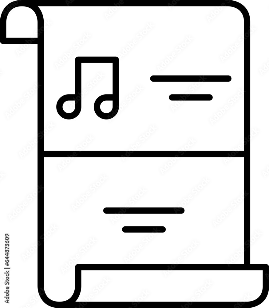 Scroll Music Paper Icon Black Outline. Scroll Music Paper Icon Black Outline.