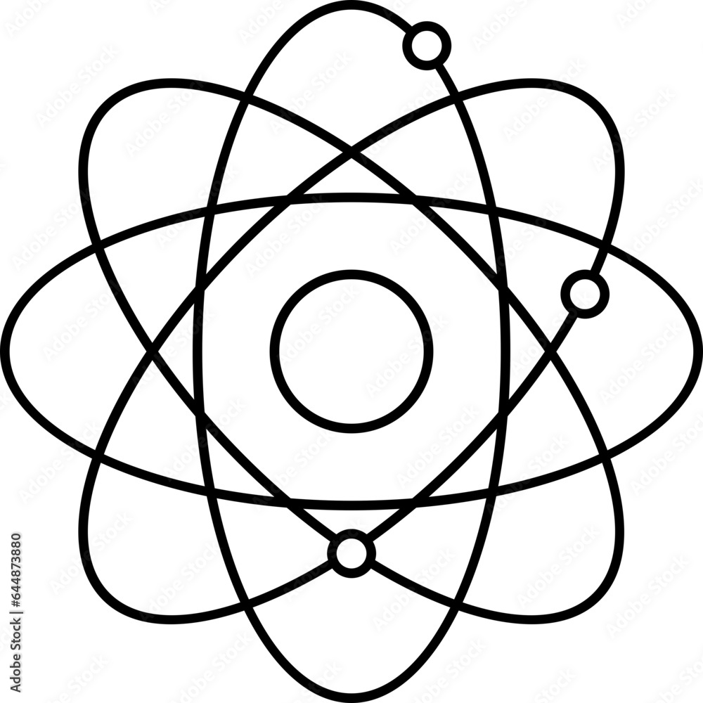 Black Thin Line Art Of Atomic Structure Icon. Black Thin Line Art Of Atomic Structure Icon.