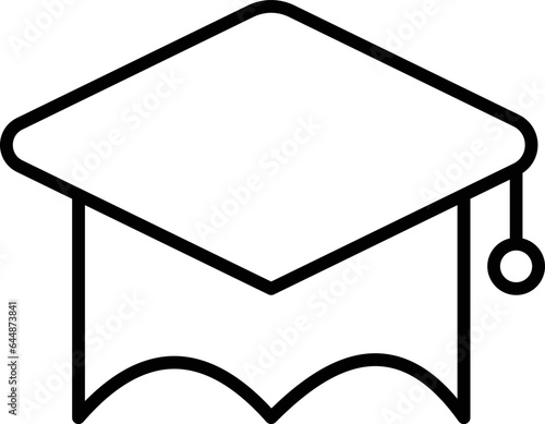 Isolated Graduation Cap Icon In Black Outline.
