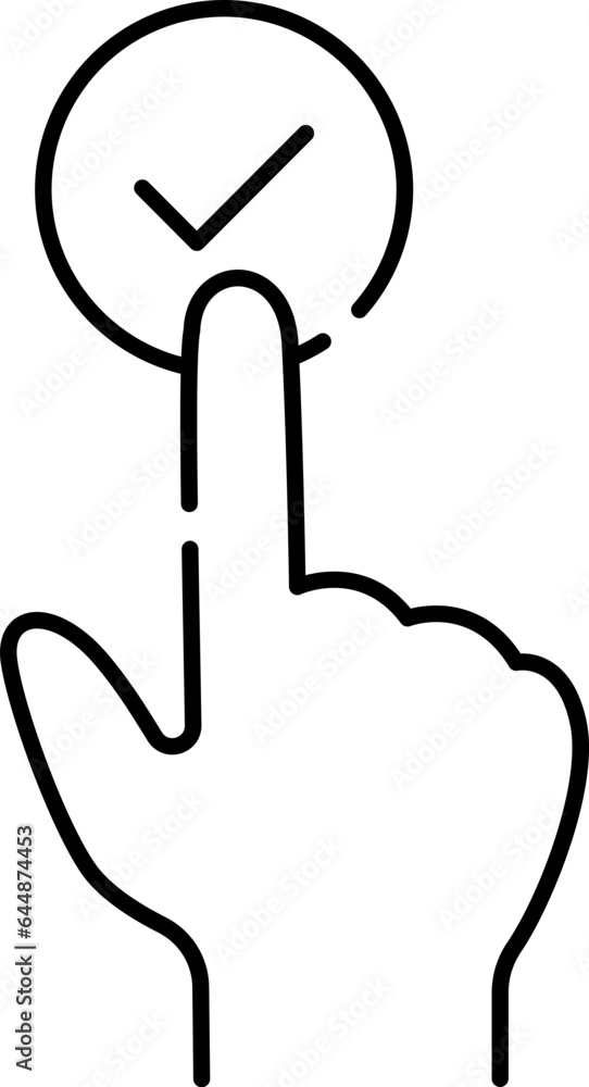 Hand Touch With Check Mark Icon In Linear Style. Hand Touch With Check Mark Icon In Linear Style.