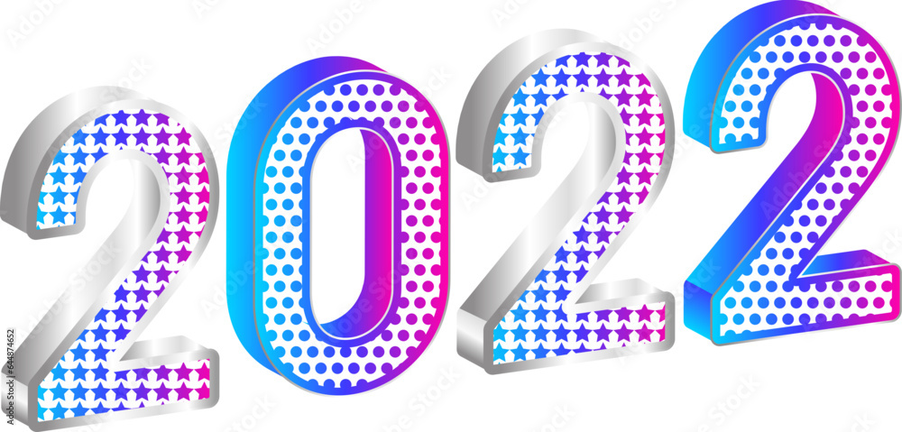3D 2022 Number In Stars, Dotted Pattern On White Background. 3D 2022 Number In Stars, Dotted Pattern On White Background.
