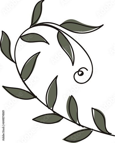 Curly Decorative Leaves Twigs On White Background.