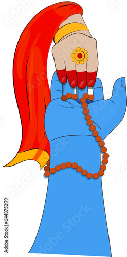 Close View Of Lord Shiva And His Wife Parvati Hands Together On White Background.