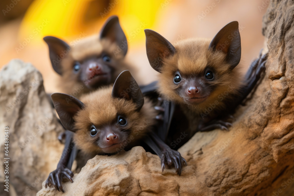 Group of Adorable Baby Bats Frolicking in the Wild