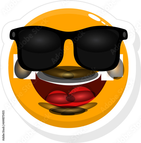 Black Goggles Wearing Happy Yellow Cartoon Emoji In Sticker Style.